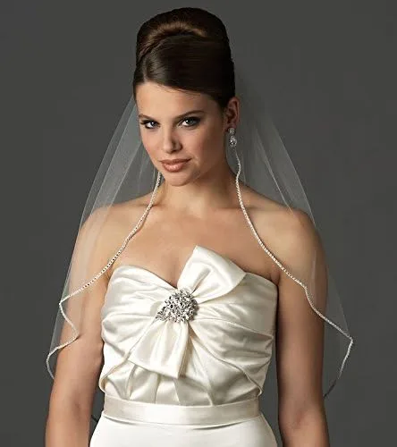 Vista 2 de top-sexy uno hasta el codo longitud Bling Rhinestone con forro Edge corto boda velo de novia 11