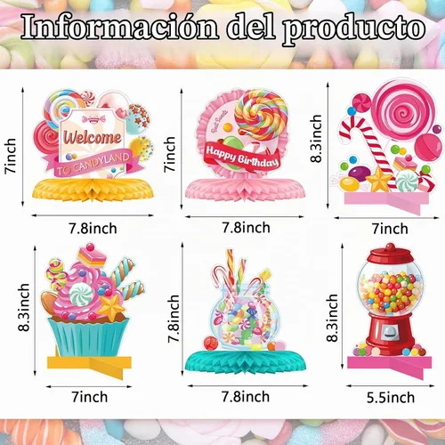 Vista 2 de 10 Pcs Candy Party Decorations Candyland Table Decor Welcome to Candyland
