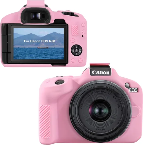 Vista 8 de Canboc Funda de silicona para cámara Canon EOS R50 sin espejo, R50 funda protectora de silicona suave, color negro (solo funda)