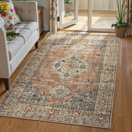 Vista 53 de Lahome Alfombra oriental lavable de área pequeña, 2 x 3 pies, para entrada, cocina, ultra fina, suave, tapete antideslizante para puerta de Azul