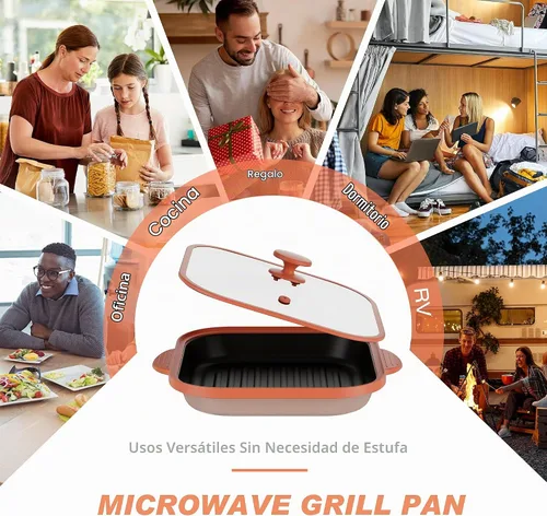 Vista 4 de Sartén Parrilla para Microondas con Tapa - Cocinador de Tocino, Crispador y Hacedor de Queso a la Parrilla, Utensilios de Cocina para Microondas