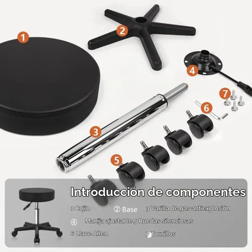 Vista 7 de KKTONER Taburete redondo con ruedas de cuero PU ajustable giratorio de trabajo de dibujo SPA Taburetes de salón Silla con ruedas Negro