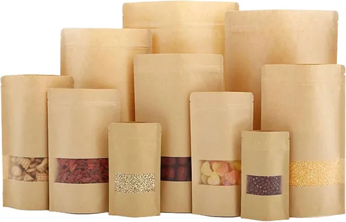Vista 8 de TYONMUJO 100 bolsas de papel kraft con cierre de cremallera para ventana, bolsas a granel resellables de 3.5 x 5.5 pulgadas