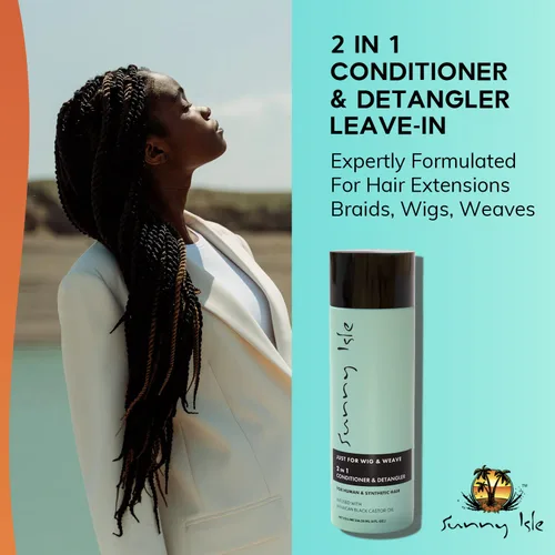 Vista 4 de Sunny Isle Solo para pelucas, tejidos, trenzas y extensiones 2N1 acondicionador y desenredante de 8 onzas, para cabello sintético y natural, aloe