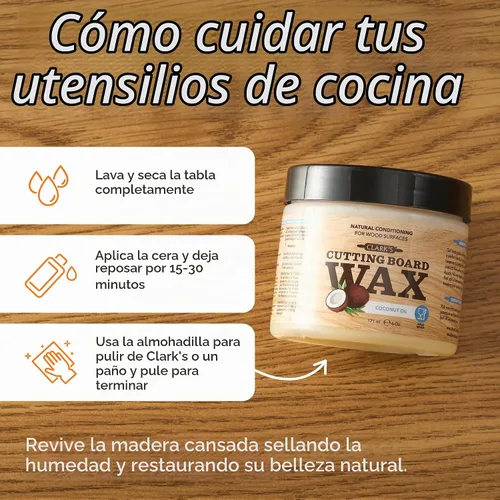 Vista 3 de CLARK'S Cera de tabla de cortar de mantequilla de madera, 6 onzas, aroma a