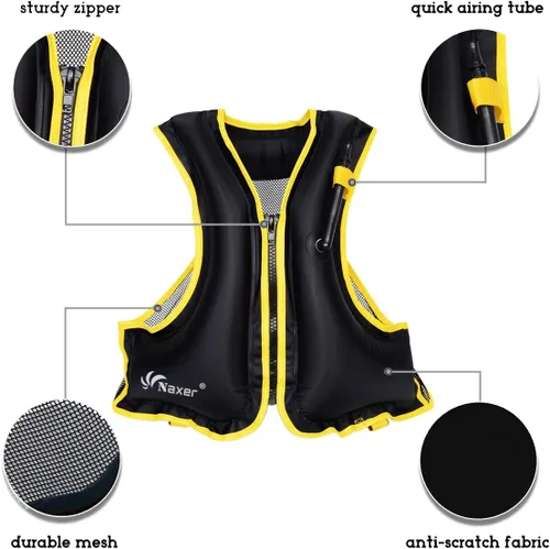 Vista 8 de NAXER Chaquetas inflables de flotabilidad, chalecos de esnórquel para adultos, kayak, kayak, esnórquel, traje de esnórquel de 90 a 200 libras, fácil
