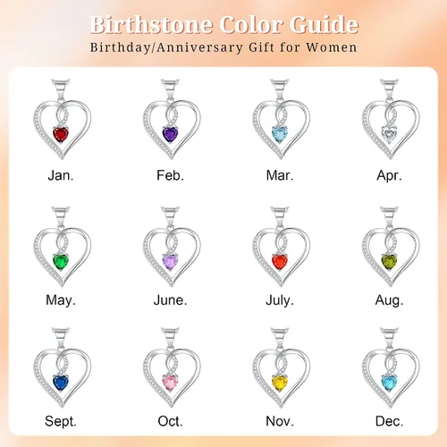 Vista 6 de Collar de piedra natal de corazón de amor para mujer, joyería de corazón de plata esterlina S925 para mujeres, collar de corazón de plata, joyería