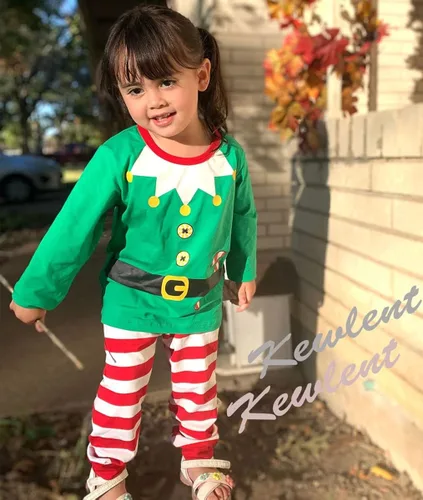 Vista 2 de Kewlent Conjunto de ropa de duende para bebé y niña, disfraz de manga larga