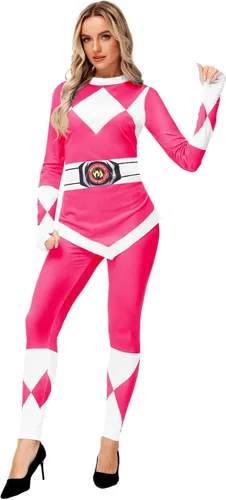 Vista 2 de AOBUTE Womens Rangers Costume 2 Piece Clothing Set Halloween Superhero Cosplay Shirt and Leggings