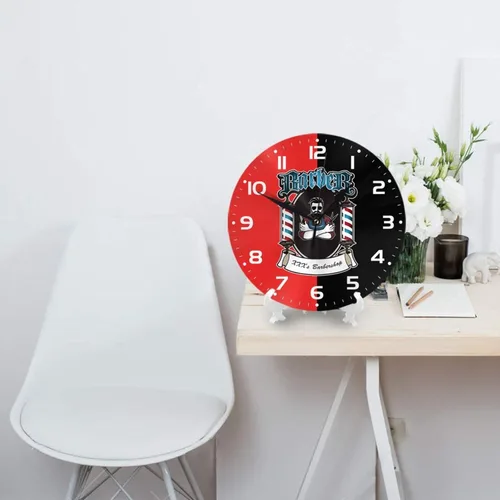 Vista 4 de Reloj de pared personalizado para peluquería, añade tu texto, reloj de peluquería rojo personalizado, reloj de pared para salón de belleza, regalo