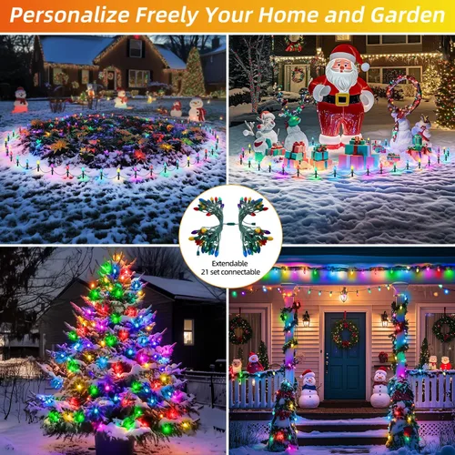 Vista 4 de USOKYO Luces LED C9 de 45 pies para caminos de Navidad al aire libre, 30 bombillas multicolor, impermeables, conectables, luces de Navidad