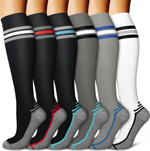 Vista 32 de Copper Compression Socks for Women & Men (6 pairs) - Best Support for Nurses, Running, Hiking, Recovery 01 Rayas Negras