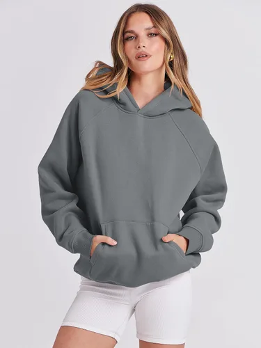 Vista 2 de Caracilia Sudaderas con capucha de gran tamaño para mujer, de forro polar, manga larga, con bolsillos, ropa de moda para otoño 2024