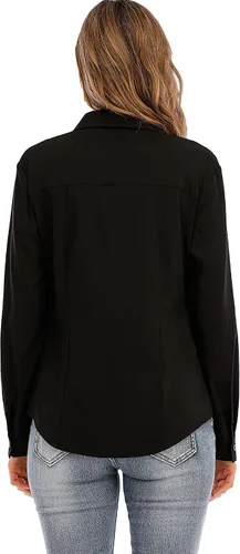 Vista 3 de Camisa de manga larga con cuello en V para mujer, estilo clásico, para oficina