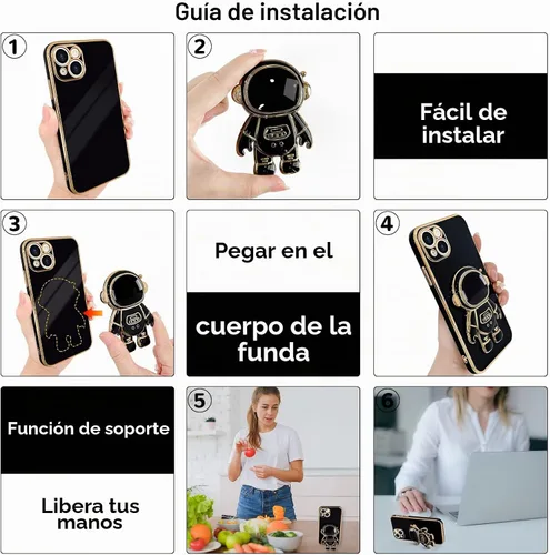 Vista 2 de Pepmune - Funda para iPhone 13 con soporte de astronauta 3D, color negro Luxury Electroplated Soft Silicone Cover with Holder, Lovely 3D Cartoon