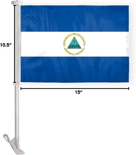 Vista 2 de AGAS - Bandera de automóvil de Nicaragua de alta calidad de 10.5 x 15 pulgadas, impresa de doble cara en tela de poliéster súper punto, doble