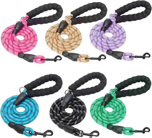 Vista 9 de BEAUTYZOO Paquete de 3 correas de cuerda resistente para perros, correa de nailon para mascotas de 6 pies con hilo reflectante, mango acolchado
