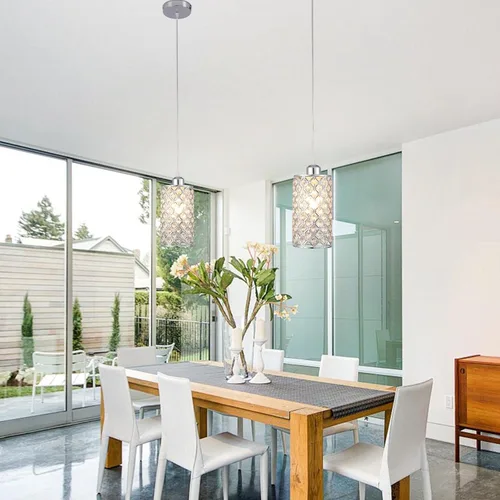 Vista 2 de Iluminación Moderna de Colgante de Cristal, Accesorio de Iluminación Colgante Ajustable de Techo para Cocina, Comedor, Dormitorio, Isla de Cocina
