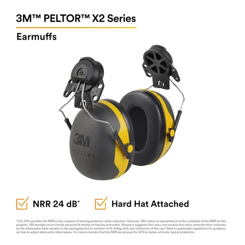 Vista 2 de 3M PELTOR - Orejeras de protección auditiva, Serie X X2P3E, estilo gorra con casco duro adjunto, protección contra el ruido NRR 24 dB, paquete