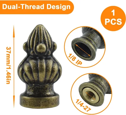 Vista 2 de Perilla de tapa de latón antiguo con perilla de acabado de lámpara retro con tornillo de doble rosca para pantalla de lámpara, se adapta tanto a 3/8