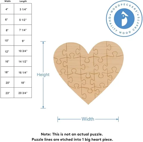 Vista 2 de Rompecabezas en blanco con recortes de madera de corazón de 20 pulgadas, 1/8 de pulgada de grosor, paquete de 1 corazón de madera para manualidades