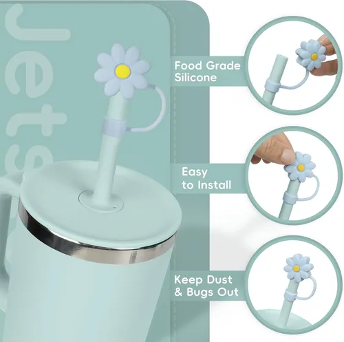 Vista 4 de Jetstop Tapa de popote para vaso de viaje Hydro Flask con asa, puntas de tapón de silicona reutilizables compatibles con vaso Hydroflask de 30 y 40