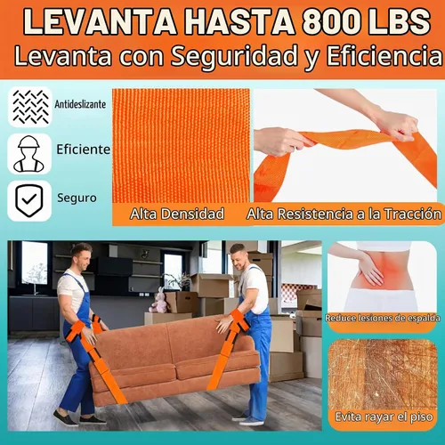 Vista 2 de Correas de mudanza de ancho mejorado, sistema de elevación y movimiento para 2 personas con guantes de algodón, correas de muñeca de elevación