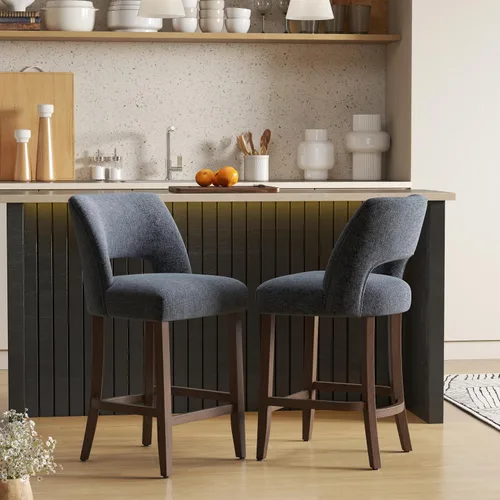 Vista 28 de VKNOW Juego de 2 Taburetes de Bar, Taburetes de Bar Tapizados de Altura de Mostrador, Taburetes Modernos de Mostrador con Patas de Madera para Isla