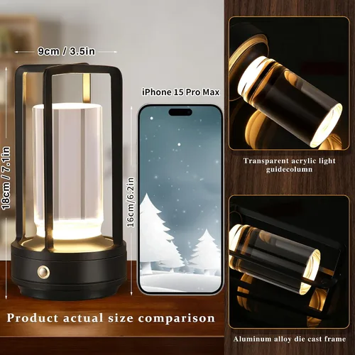 Vista 3 de Anxingtools Lámpara de Mesa Portátil de Metal, Lámpara de Mesa Inalámbrica, Lámpara de Escritorio LED Portátil Recargable con Batería, Atenuación