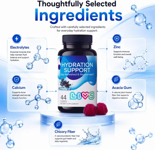 Vista 7 de LIVS Gomitas de electrolitos para apoyo de hidratación y recuperación después del entrenamiento, suplemento mineral con calcio, sodio, potasio