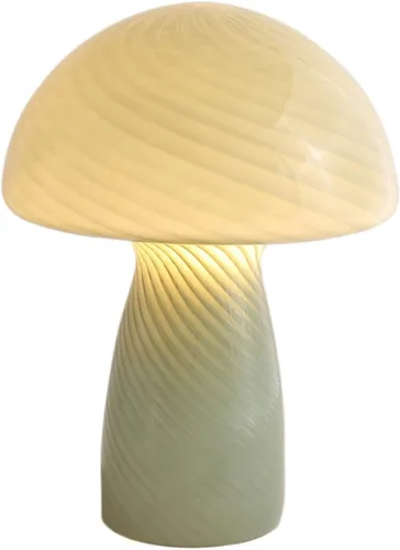 Vista 2 de Urban Lifestyle lámpara de mesa de hongo de vidrio rayado verde de 12" moderna y retro, lámpara de mesa para decoración de dormitorio, sala de estar