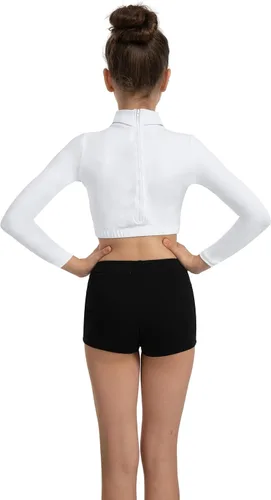 Vista 4 de Tegmk Maillot básico de manga larga con cuello alto para niñas con broches duraderos, forro frontal, cremallera trasera
