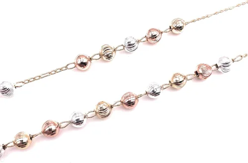 Vista 4 de Catholic Rosary Beads Necklace Silver Rose and Gold Tone Tricolor Ball Chain