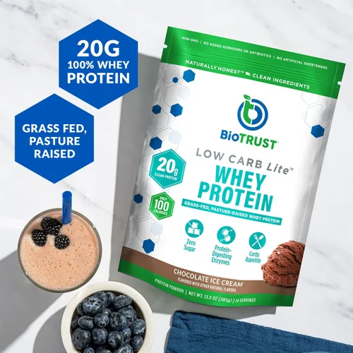 Vista 3 de BioTrust Low Carb Lite Proteína en Polvo - Aislado de Suero, Helado de Chocolate 20g grass-fed whey isolate protein, 100 calories & ProHydrolase
