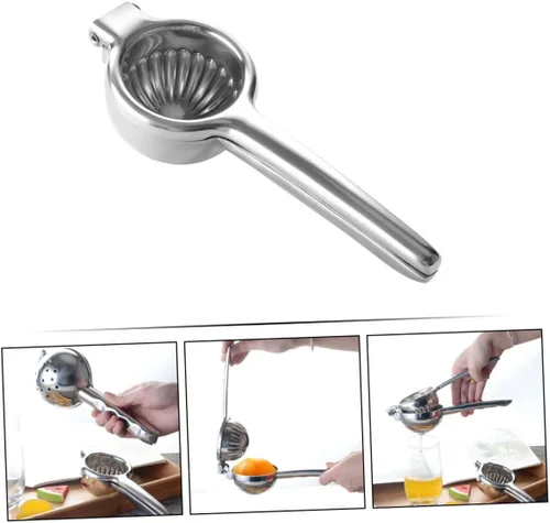Vista 6 de Exprimidor manual de limón de acero inoxidable, exprimidor de frutas de mano para uso en cocina, material grueso resistente, fácil de apretar