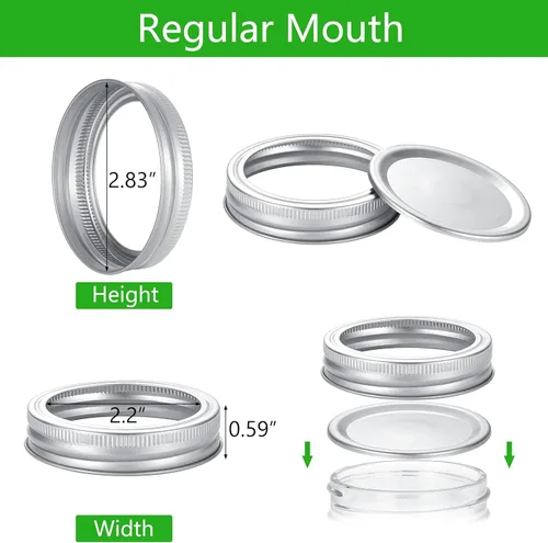 Vista 3 de 72 tapas de conservas con anillos de boca regular, para frascos Ball, Kerr – Tapas de metal tipo Mason para conservas – 100% de ajuste y herméticas