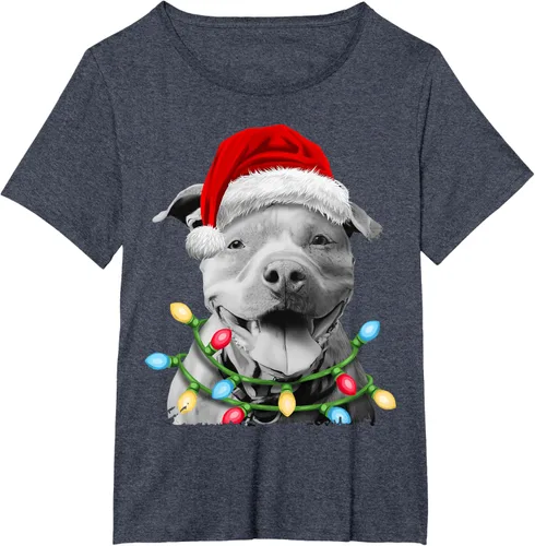 Vista 76 de Pit Bull Santa - Camiseta de perro con luces para árbol de Navidad para niños, Negro, S