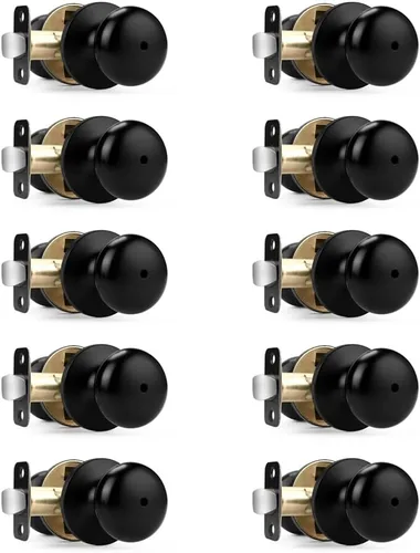 Vista 21 de Probrico Pomos de puerta de privacidad para interiores, color negro mate, 1 paquete de pomos de puerta de baño para cama, función de bloqueo