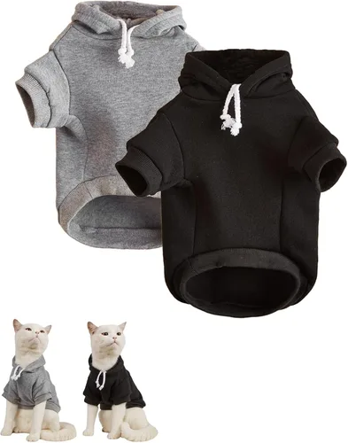 Vista 13 de QWINEE Sudadera básica con capucha para perro, suéter cálido para gatos, ropa para mascotas para Chihuahua, cachorro, gatito, perros pequeños