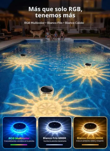 Vista 3 de Floating-Solar-Pool-Lights 1 Pack, RGBWW 12 Lighting Modes Remote Control