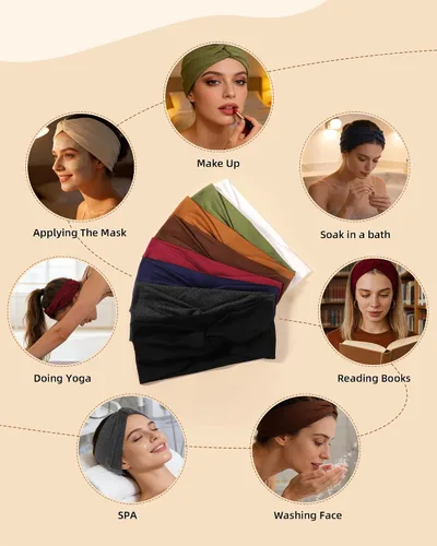Vista 5 de jollybows 8 diademas elásticas para mujer, bandas elásticas para el cabello Color oscuro