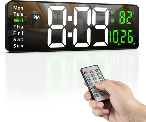Vista 10 de Zgrmbo Reloj de pared digital de 16 pulgadas con control remoto, reloj digital de pantalla grande con fecha, temperatura interior, semana, 12/24
