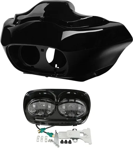 Vista 17 de XMT-MOTO Kit de carenado frontal superior exterior e interior para Harley Davidson Touring Road Glide FLTR 1993-2013 NEGRO BRILLANTE Brillo negro