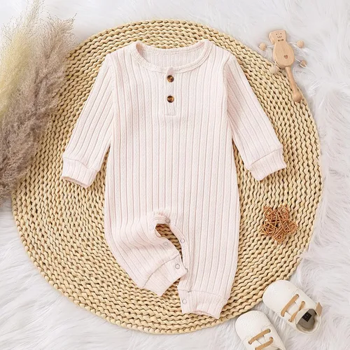 Vista 8 de Yookoom Baby Boys Girls 2 Pack Solid Romper Long Sleeve Knit Cotton Button One Piece Jumpsuit Outfits Clothes