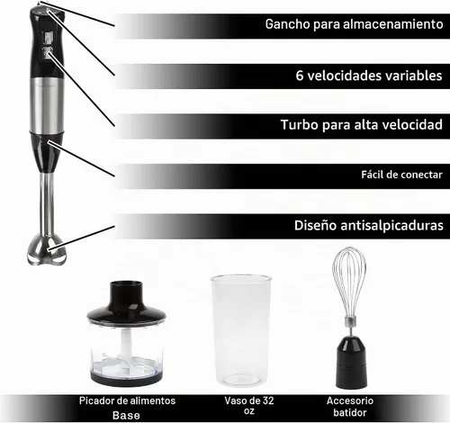 Vista 3 de Classic Cuisine Batidora de inmersión de 6 velocidades, color negro