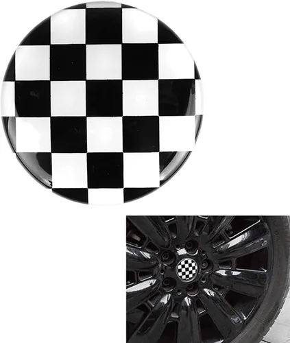 Vista 3 de 4 tapas centrales de rueda a cuadros compatibles con Mini Coopers R50 R51 R52 R53 R55 R56 R57 R58 R59 R60 R61 F55 F56 con emblema de tapa central