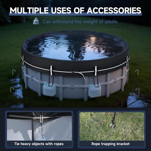 Vista 7 de LXKCKJ Cubiertas redondas de piscina de 8 pies para piscinas sobre el suelo, cubierta solar 420D con accesorios para clavos de tierra, cubiertas