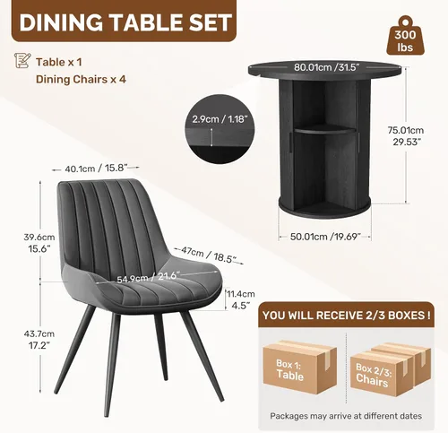 Vista 133 de Miereirl Moderno juego de comedor de 5 piezas para mesa redonda de madera de 4,31.5 pulgadas con estante de almacenamiento semiabierto y puerta