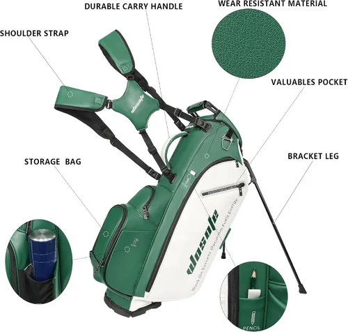 Vista 4 de WOSOFE PU Golf Bag with 6/14 Way Top Dividers Automatically Adjustable Dual Straps Elegant Design for Men Women Pu Golf Stand Bag with Multiple