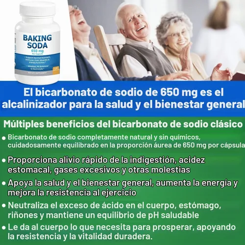 Vista 2 de Cápsulas naturales de bicarbonato de sodio – 650 mg tabletas de bicarbonato de sodio para riñón y ácido estomacal – Pastillas de bicarbonato